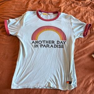 Aviator Nation Blue Tee with Rainbow Graphic